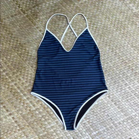 Acacia Swimwear Navy Striped One Piece - Picture 1 of 3